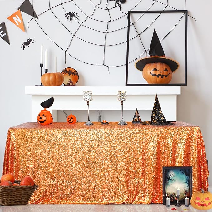 SquarePie Sequin Tablecloth 50 x 72 Inch Orange Sparkly Table Cloth for Halloween Thanksgiving Party Decoration-Ruum Studio Home
