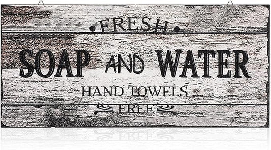 Jetec Farmhouse Bathroom Decor, Fresh Soap and Water Sign Vintage Bathroom Wood Plaque Rustic Wall Decor for Wall Art Decoration Restroom(Novel)-Ruum Studio Home