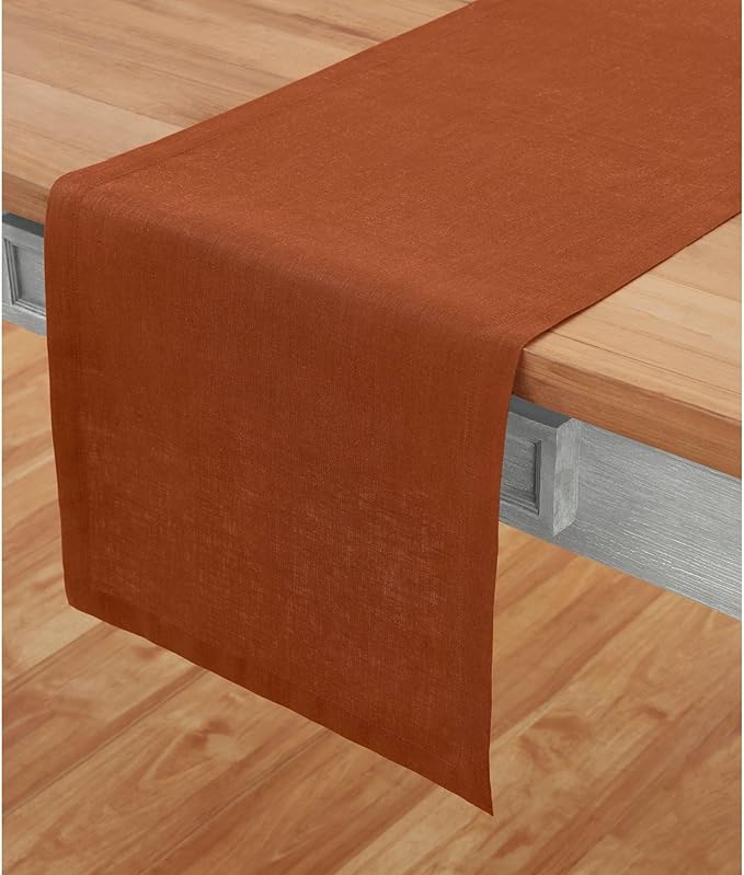 Solino Home Linen Cinnamon Table Runner 144 Inches Long - 100% Pure Linen Extra Long Table Runner 14 x 144 Inch for Fall, Autumn, Halloween, Thanksgiving - Fete-Ruum Studio Home