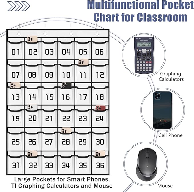 Loghot Classroom Accessories Closet Pocket Chart for Cell Phones Holder Wall Door Hanging Organizer (36 Pockets White)-Ruum Studio Home