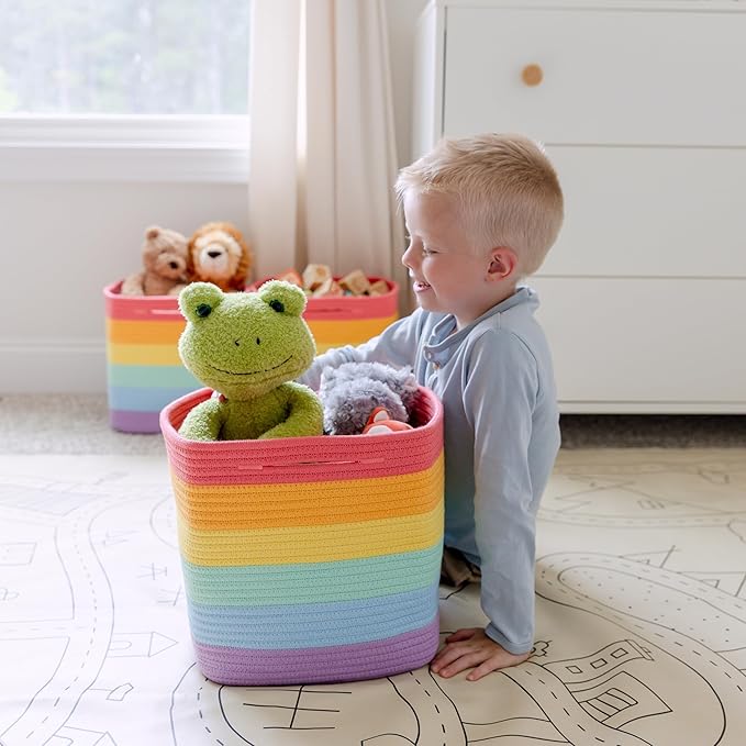 NaturalCozy Storage Cubes 11 Inch Cotton Rope Woven Baskets for Organizing, 3-Pack | Cube Storage Bin | Square Storage Baskets for Shelves Organizer, Classroom, Kids Toy Bins, Closet, Baby Nursery-Ruum Studio Home