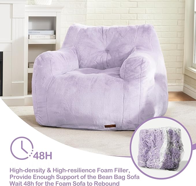 Hobestluk Bean Bag Chair for Adult Small Bean Bag Chairs with Arms Furry Beanbag Chair with Foam Filler Stuffed Bean Bag Sofa for Reading in Bedroom Living Room and Dorms (Purple)-Ruum Studio Home
