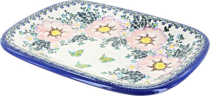 Blue Rose Polish Pottery Apple Blossom Medium Rectangular Serving Platter-Ruum Studio Home