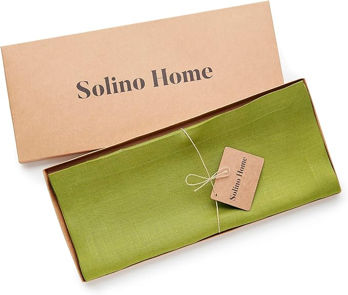 Solino Home Linen Avocado Green Table Runner 108 Inches Long - 100% Pure Linen 14 x 108 Inch Table Runner for Dining, Fall, Autumn, Thanksgiving - Fete-Ruum Studio Home