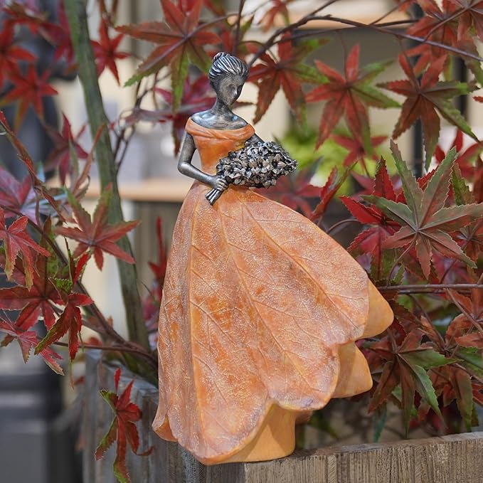 Guichifun Fairy Statue Collection Home Decoration - Orange Leaf Angel Girls Resin Fall Decor for Outside or Inside Rustic Garden Outdoor Yard Decorations Figurines Gift 7.5 x 4.5 x 11.5 Inch-Ruum Studio Home