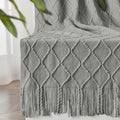 inhand Knitted Throw Blankets for Couch and Bed, Soft Cozy Knit Blanket with Tassel, Light Grey Lightweight Decorative Blankets and Throws, Farmhouse Warm Woven Blanket for Men and Women, 50"x60"-Ruum Studio Home