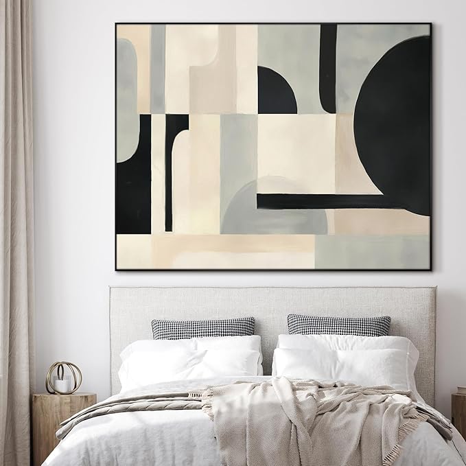SIGNWIN 60"x72" Extra Large Framed Wall Art Modern Neutral Abstract Geometric in Black and Beige, Clean Minimalist Design for Home Living Room Bedroom Decor (Frame Assembly Required)-Ruum Studio Home