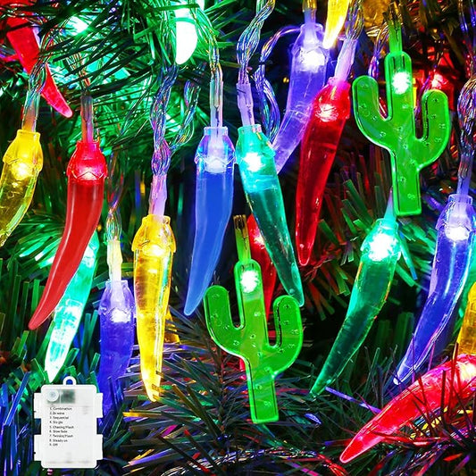 21FT [ 8 Modes & Timer ] Chili Pepper String Lights 40LED Fairy Lights Battery Operated for Indoor Outdoor Garden Pool Birthday Mexican Party Wedding Christmas Summer Tropical Decor-Ruum Studio Home