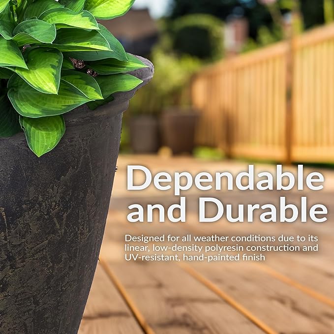Sunnydaze 24-Inch Anjelica Large Plastic Pot for Plants - Outdoor Polyresin Round Planter with Drillable Drainage Holes - Sable - 4pk-Ruum Studio Home