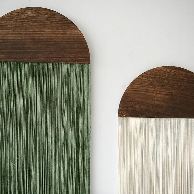 Flber 2 Pcs Macrame Wall Hanging Boho Decor Wall Tapestry Handmade Round Tassel 13.7" W x 51" L For Living Room Bedroom Headboard Decor-Ruum Studio Home