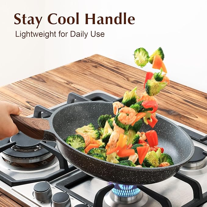 SENSARTE Nonstick Frying Pan Skillet with Lid, Omelet Pan with Cover, Healthy Cooking Chef's Pan, Kitchen Cooking Pan, Free of Intentionally Added PFOA/PFOS (12.5inch + Glass Lid)-Ruum Studio Home