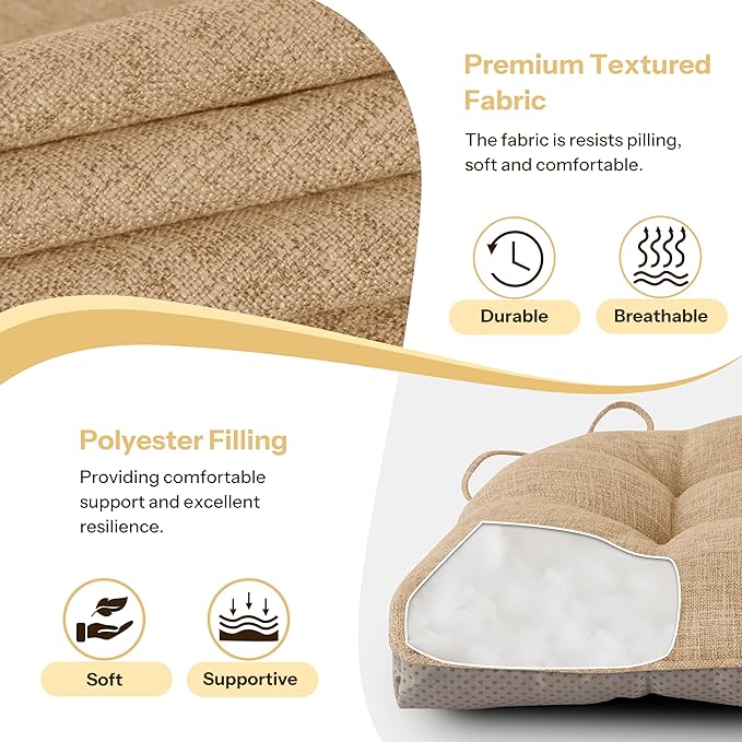 Non Slip Chair Cushions for Dining Chairs Set of 4 Kitchen Chair Cushions 18"x18"x3" Turfted Chair Pads Comfortable and Soft Seat Cushion with Ties, Cappuccino-Ruum Studio Home
