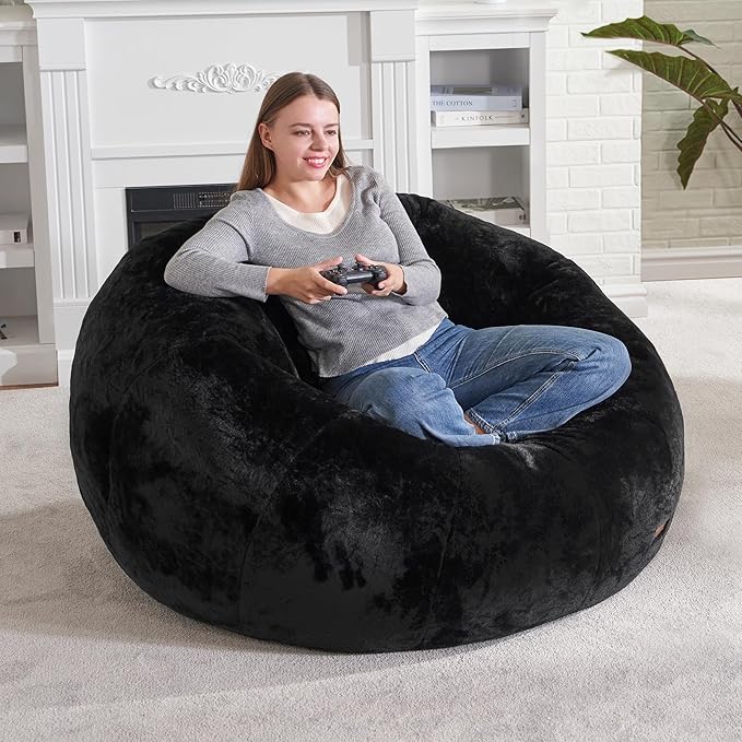 Hobestluk Bean Bag Chairs Large Bean Bag Couch for Adults Stuffed Sofa Chair Comfy Giant Bean Bag Chair with Spacious Design for Reading, Playing or Relaxing (Black)-Ruum Studio Home