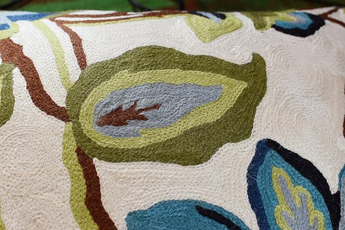Modern Cream Decorative Floral Pillow Cover Needlepoint White Flower Hand Embroidered Pillowcase Flowery Outdoor Suzani Accent Cushion Boho Chair Modern Chair Pillowsham Wool Size 18x18-Ruum Studio Home