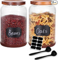 SAIOOL 2-Pack Striped Borosilicate Glass Airtight Canisters - Big mouth Large Capacity, Acacia Wood Lid, Food Storage Jars for Flour, Pasta, Pantry Organization (1 Gallon （2 Striped pack）)-Ruum Studio Home