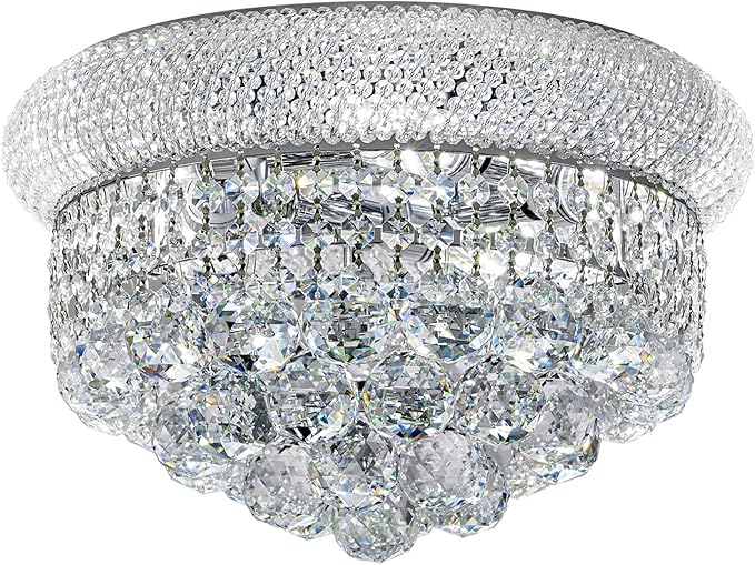 Crystal Flush Mount Chandelier Ceiling Light Fixture for Living Room Dining Room Bedroom Foyer Entryway Hallway Closet Bathroom (Chrome, 9" H x14 D)-Ruum Studio Home