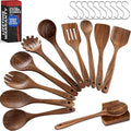 PriorityChef Premium Wooden Spoons for Cooking - 10pc with Spoon Rest and Hanging Hooks, Smooth Finish Teak Wooden Utensil Set, Heat-Resistant & Nonstick Safe, Ideal for Gifting-Ruum Studio Home