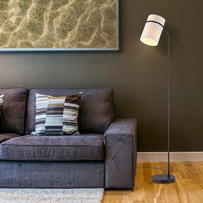 GLOBE Electric 61000145 62" Floor Lamp, Matte Black, White Fabric Shade, in-Line of/Off Foot Switch, 6-Foot Black Cord, Reading Light, Bedroom, Living Room, Home Decor-Ruum Studio Home