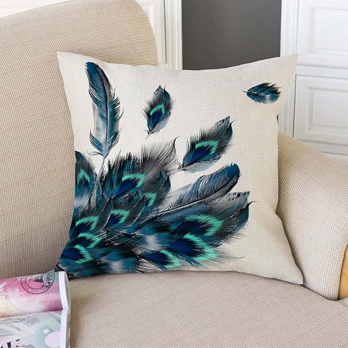 TSSOHU Peacock Feather Watercolor Throw Pillow Case Cushion Cover Couch Sofa Decorative Square 18x18 inches-Ruum Studio Home