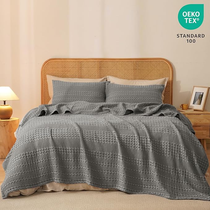 PHF 100% Cotton Waffle Weave Blanket King Size, Soft Lightweight Breathable Cozy Summer Blankets for Bed, Luxury Aesthetic Woven Bedding for Home Decor, 108"x90", Dark Grey-Ruum Studio Home
