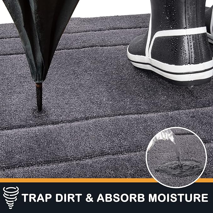 PURRUGS Dirt Trapping Door Mat 32" x 47", Non-Slip/Skid Machine Washable Entryway Rug, Dog Doormat, Super Absorbent Welcome Mat for Muddy Wet Shoes and Paws, Grey-Ruum Studio Home
