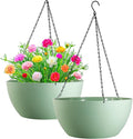 WOUSIWER 13 inch 2 Pack Large Hanging Planters for Indoor Outdoor Plants with Drainage Holes and Chain, Round Hanging Flower Pots for Garden Home Porch Decor, Green-Ruum Studio Home