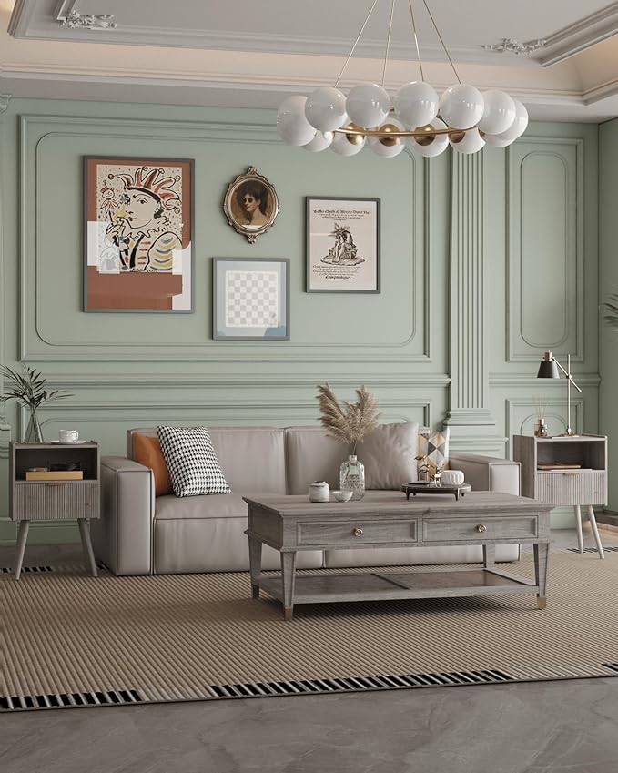 Nightstand,Modern Bedside Table with Storage Drawer and Open Wood Shelf, Accent Night Stand with Solid Wood Legs for Living Room, Bedroom and Small Spaces,Easy Assembly (Grey Oak)-Ruum Studio Home