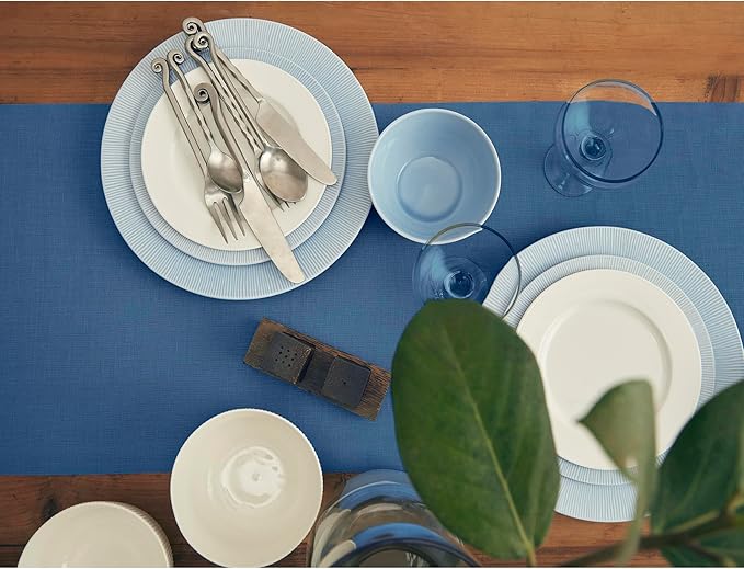 Solino Home Linen Table Runner 90 Inches Long - 100% Pure Linen Indigo Blue Dining Table Runner 14 x 90 Inch for Fall, Autumn, Thanksgiving - Fete-Ruum Studio Home