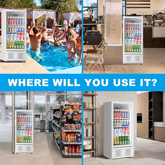 6.5 CUFT Commercial Beverage Refrigerator Glass Door Display Cooler Drink Beer Milk Fridge for Bar Restaurant Office-Ruum Studio Home