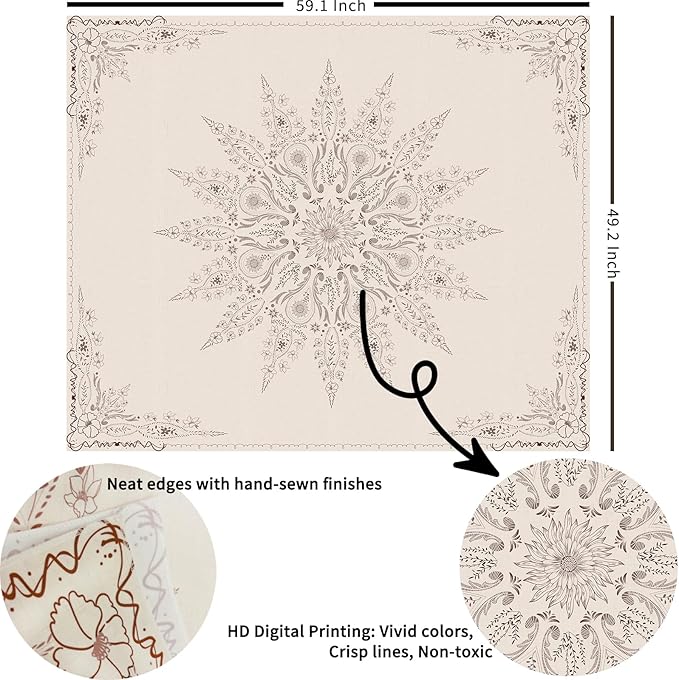 Damanse Floral Tapestry Wall Hanging Cute,Boho Wall Tapestry for Bedroom Aesthetic,Mandala Living Room Decor for Teen Girls (Flaxen, 49.20" x 59.10")-Ruum Studio Home