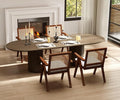 Rattan Dining Chairs Set of 4, Farmhouse Wicker Dining Chairs with Removable Linen Cushion Accent Cane Armchair for Dining Room Kitchen Restaurant, Walnut-Ruum Studio Home