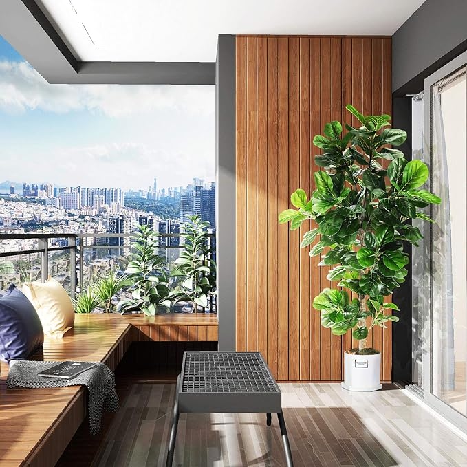 6ft Artificial Fiddle Leaf Fig Tree (72in) with Plastic Nursery Pot Faux Tree, Ficus Lyrata Fake Plant for Office House Farmhouse Living Room Home Decor (Indoor/Outdoor)-Ruum Studio Home