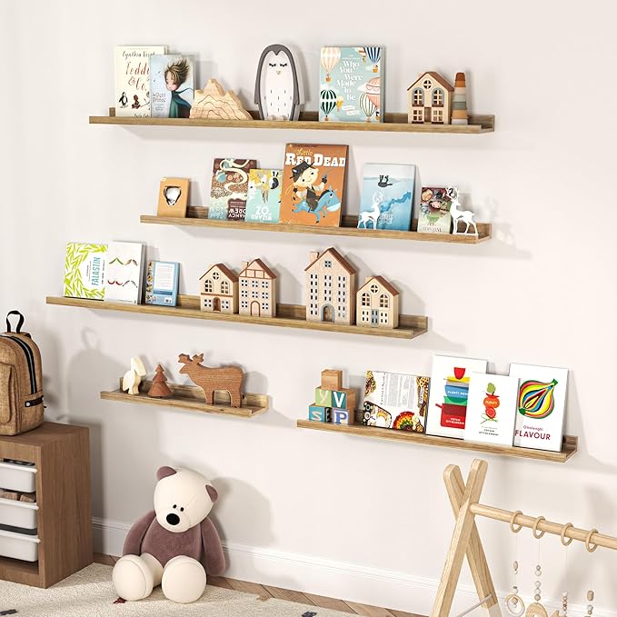 Floating Shelves for Wall, Picture Ledge Shelf 48 Inch Solid Wood Set of 2, Rustic Wall Shelves with Lip, Kids Bookshelf, Photo & Picture Live Edge Floating Shelves for Bedroom, Living Room, Kitchen-Ruum Studio Home