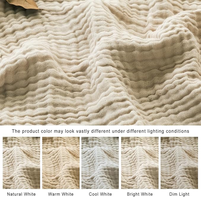EMME Cotton Muslin Blanket Twin XL - 66"x90" Lightweight Breathable Layering Blanket Bedspread Coverlet All Season Gauze, Light Tan-Ruum Studio Home