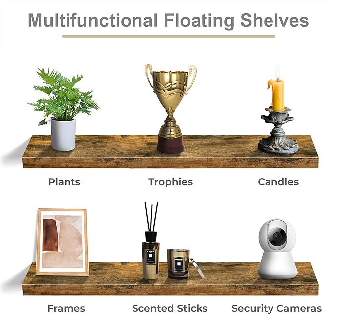 Sorbus Floating Shelves for Wall - 35 Inch Long Bathroom Shelves, Wall Decor for Bedroom, Kitchen, Living Room & Book Storage - Mounted Floating Shelf with Invisible Brackets (Rustic Brown, 3 Pack)-Ruum Studio Home
