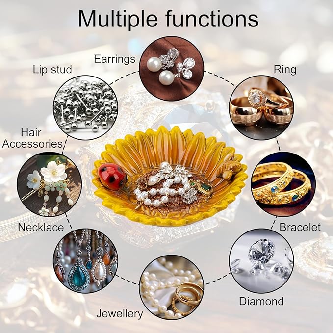Sunflower Jewelry Dish Trinket Tray Ceramic Key Tray Bowl for Entryway Table, Sunflower Candy Dish Soap Holder Gift Decorative Bowl for Home Decor Kitchen Bathroom Sink (Bee, Ladybug)-Ruum Studio Home