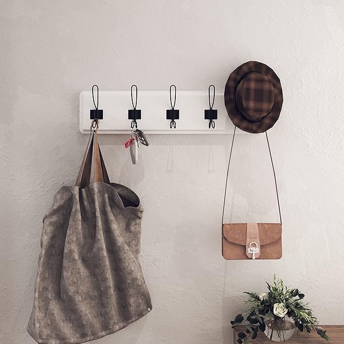 HBCY Creations White Solid Wood Wall Mounted Coat Rack with Shelf, 5 Hooks, 24" Long - Kitchen, Mudroom, Entryway, Bathroom - Includes Mounting Hardware, Coat Hanger, Dog Leash Hooks, Towel Rack-Ruum Studio Home