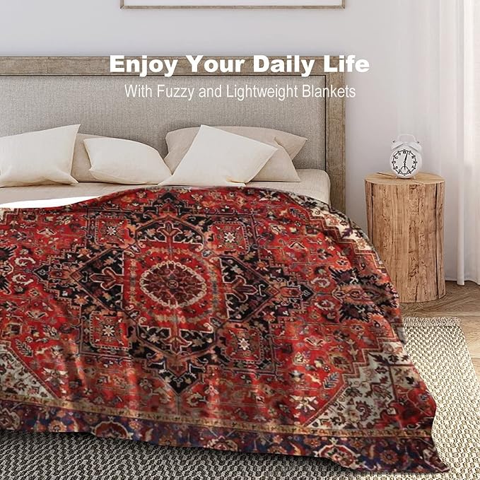 Heriz Antique Vintage Boho Persian Carpet Flannel Fleece Throw Blankets 50"X40" Lightweight Fluffy Winter Fall Blanket Cozy Soft Fuzzy Plush Home Decor for Couch Bed Sofa Bedroom Living Room Travel-Ruum Studio Home
