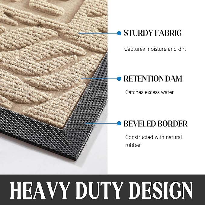 Yimobra Door Mat Indoor Outdoor Entrance, Non Slip Welcome Front Doormats, Heavy Duty Rubber Backing, Stain and Fade Resistant, Low Profile, Easy Clean Patio Garage Floor Mats, 47 x 32, Beige-Ruum Studio Home