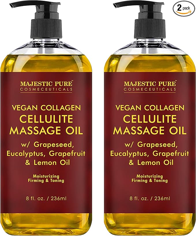 MAJESTIC PURE Cellulite Massage Oil for Massage Therapy - Refreshing, and Relaxing - Natural Oils with with Vegan Collagen & Stem Cells - for All Skin Types - Men and Women - 8 fl oz-Ruum Studio Home