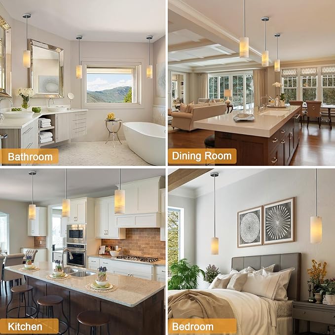 Alabaster Pendant Light Kitchen Island, H-9.5in Nickel Pendant Light Fixtures with Natural Marble Shade, Adjustable Ceiling Pendant for Dining Room, Living Room, Bedroom & Bathroom-Ruum Studio Home