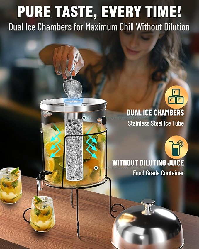 Wantjoin Beverage Dispenser With Stand - 2 Gallon Drink Dispenser With Stand Juice Dispensers For Parties, Ice Core, Spigot, Visible Container For Lemonade, Cocktail, Sangria, Punch, Events, Buffet-Ruum Studio Home