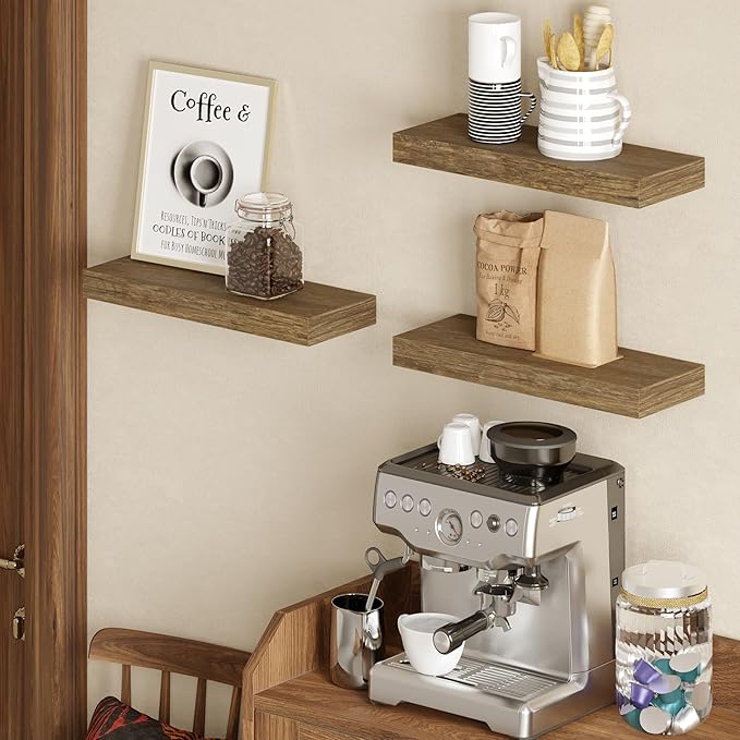 BAMEOS Floating Shelves, 16x6 Wall Mounted Wooden Shelves with Invisible Brackets Set of 3, Hanging Wall Shelves Decoration for Bedroom, Bathroom, Living Room and Kitchen-Ruum Studio Home