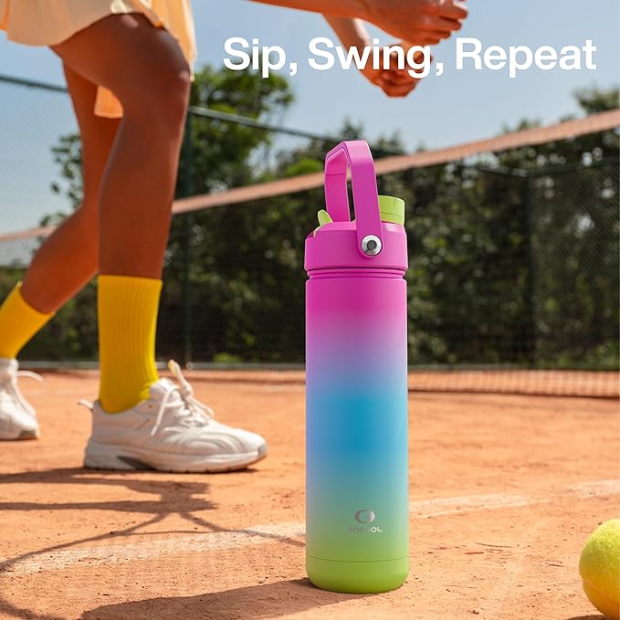 Insulated Water Bottle with Straw Stainless Steel Water Bottle, Leak-Proof, BPA-Free, Double Wall Vacuum Keeps Cold for 24 Hours for Sports, Travel, School (32 oz, Lime Sorbet)-Ruum Studio Home
