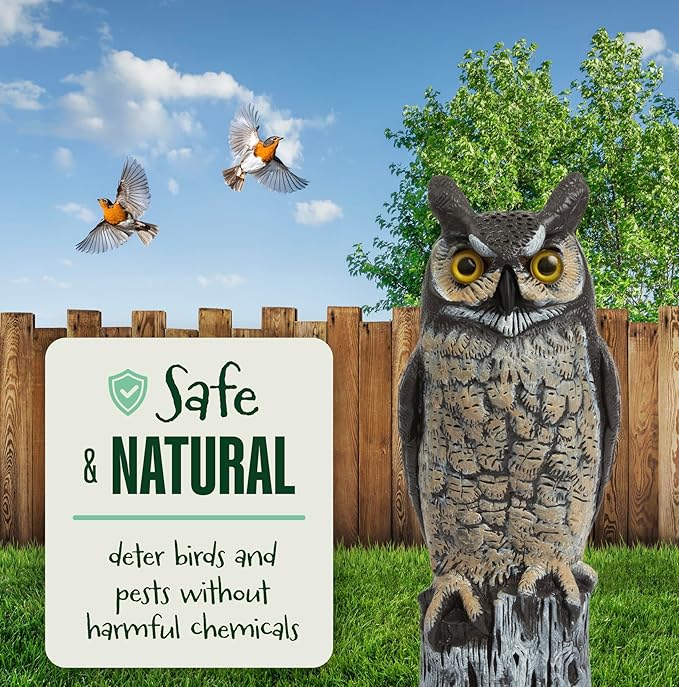 Dalen Large Fake Owl Decoy to Scare Birds Away - Garden Scarecrow Provides Natural Pest Control - 16" Tall - Great Horned Owl-Ruum Studio Home