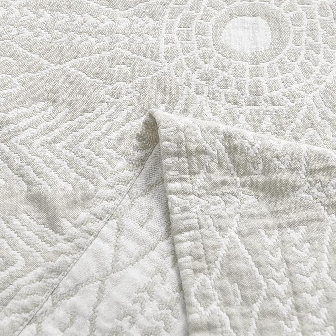 jinchan Boho 100% Cotton Muslin 50x60 Throw Blanket Lightweight 3-Layer Light Grey Blanket Washable Reversible Breathable Decorative Geometric Striped Patterned Soft Cozy for Sofa Bed All Season Gift-Ruum Studio Home