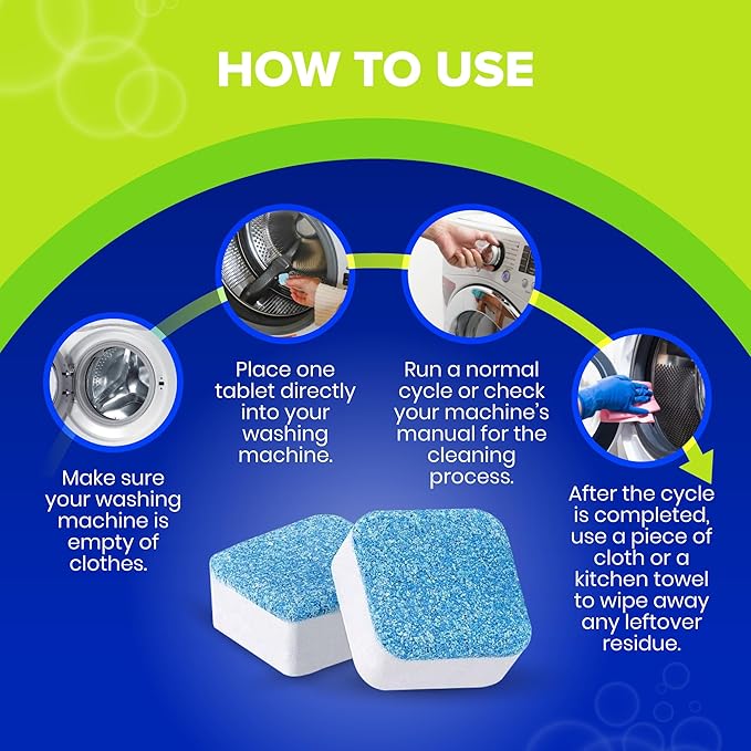 Washing Machine Cleaner Tablets – 25-Pack Deep Cleaning for Front Loader, Top Load & HE Washers – Helps Remove Odor-Causing Residues, Pet Hair & Hard Water Buildup – Septic Safe-Ruum Studio Home