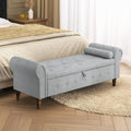 Storage Ottoman Bench for Bedroom, 63" End of Bed Bench with Rolled Arms Upholstered Ottoman Bench Fit for Bedroom, Living Room, Entryway, Velvet Light Gray-Ruum Studio Home