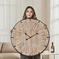 Farmhouse Wall Clock 30 Inch - Rustic Wood Metal Decor, Silent Sweep, Battery Operated for Living Room Kitchen Office, Brown-Ruum Studio Home