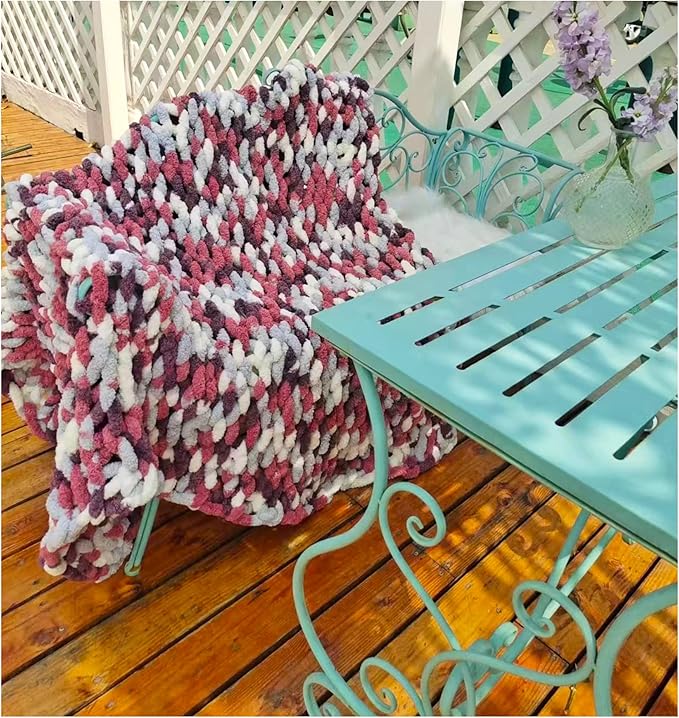DDL&HEXI Chunky Chenille Blanket 100% Hand Knit with Jumbo Chenille Yarn (50"x60") Super Soft Large Throw Bed Blanket for Couch, Sofa, Home Decor - Machine Washable (05)-Ruum Studio Home
